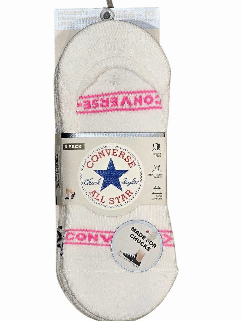 Converse 6-PK Half Cushioned Liners- White/Multi